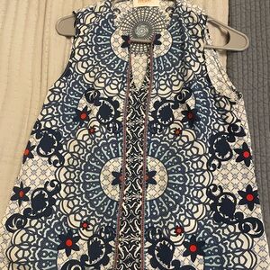 Renee C. Blue and White patterned sleeveless top